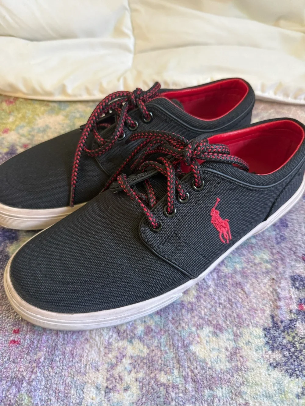 Polo by Ralph Lauren Black Canvas Sneakers with Red Details